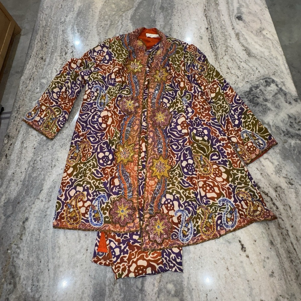 VTG French Collizioni Sz A8 Large Beaded Swing Coat w/ Dress Atomic 80s India